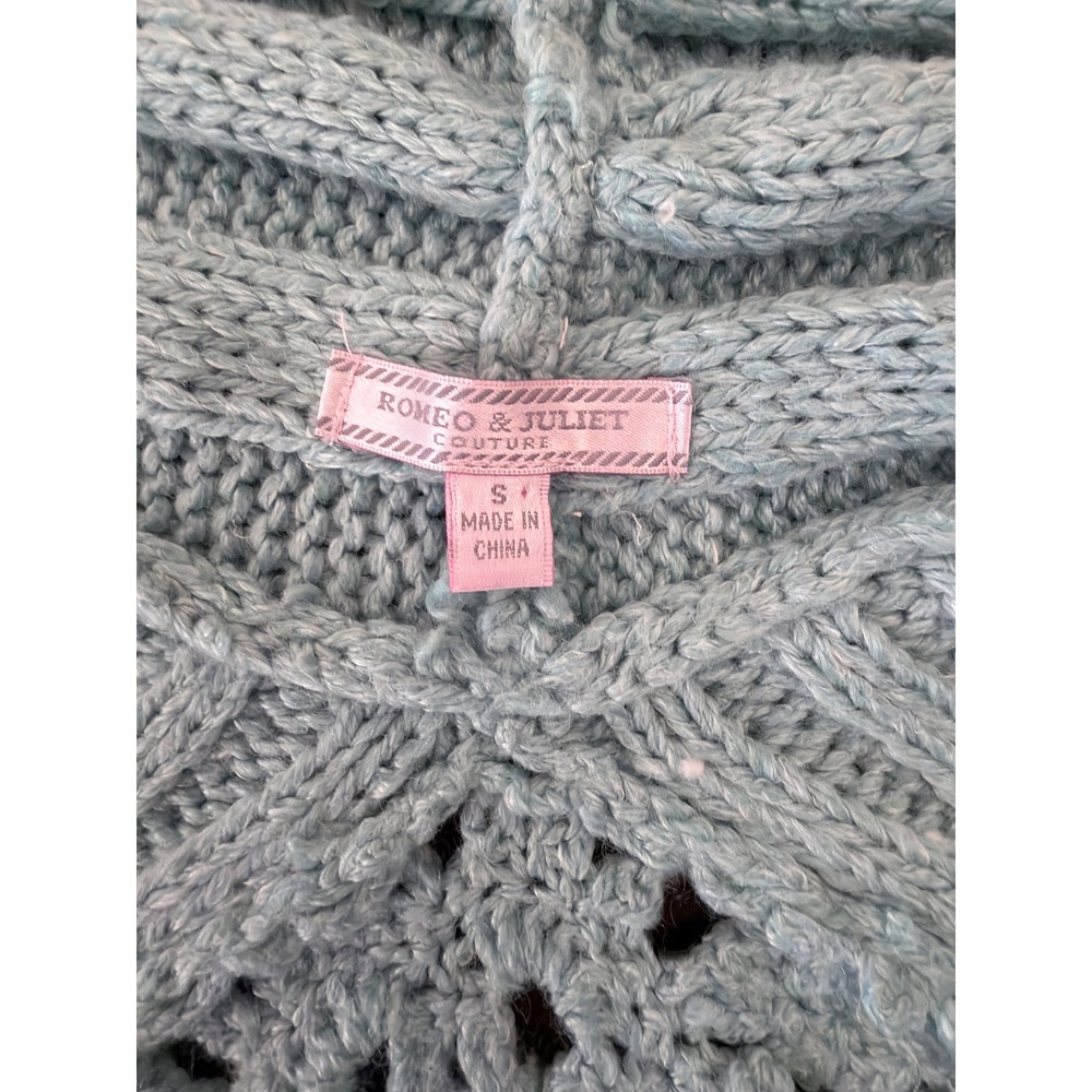 Romeo & Juliet Couture Boho Knit Aqua Crochet Back Cocoon Cardigan Open Front S - Picture 2 of 7